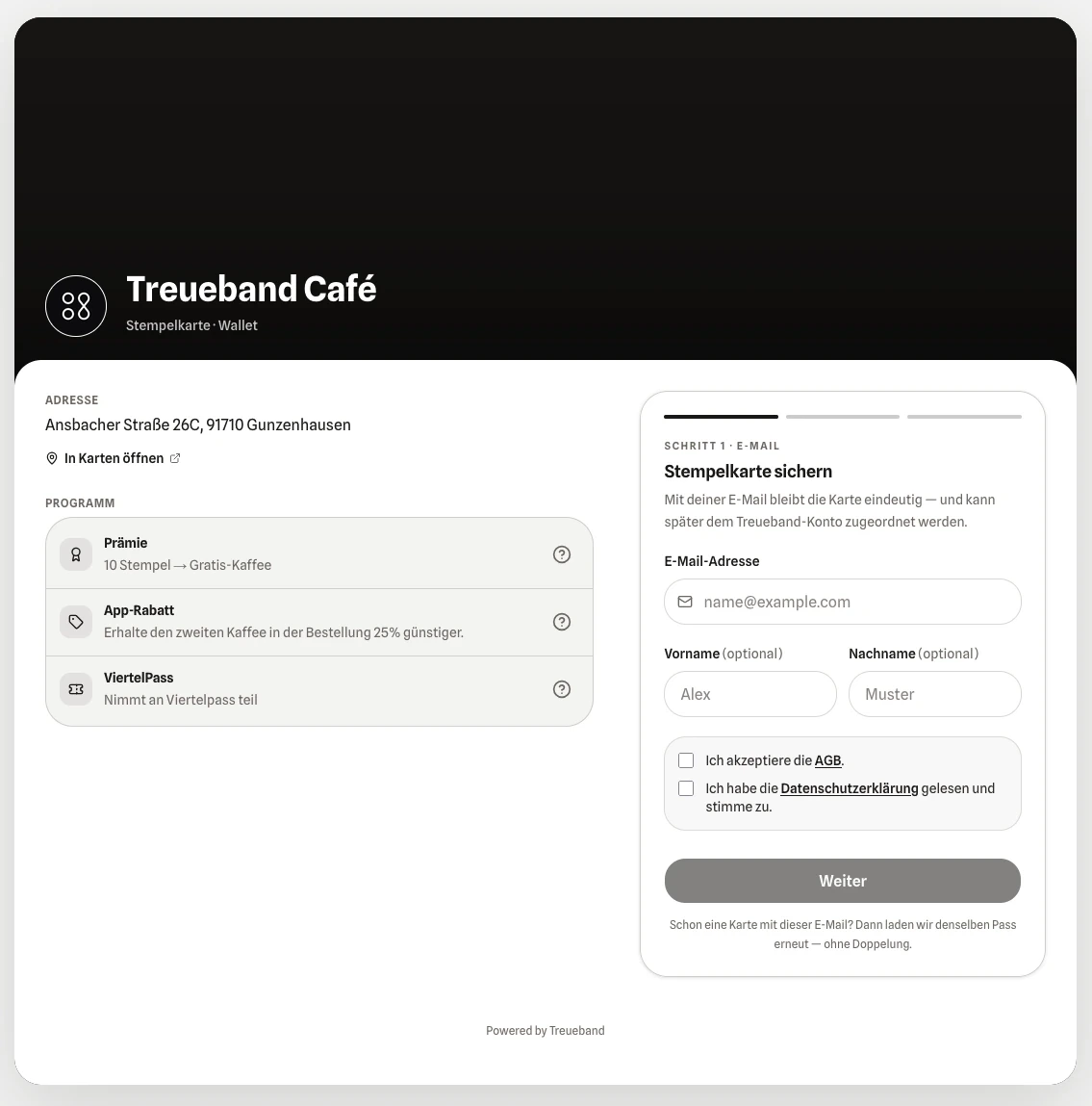 Registrierungsseite Schritt 1: E-Mail-Adresse eingeben