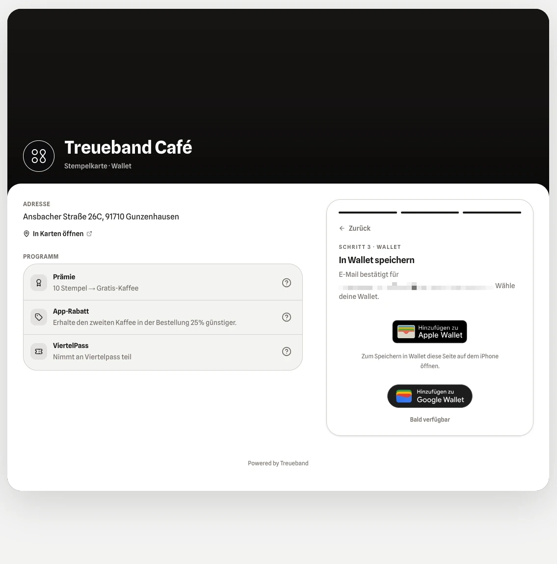 Registrierungsseite Schritt 3: Karte zu Apple oder Google Wallet hinzufügen